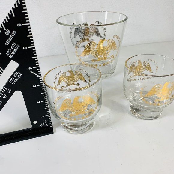 VTG MCM Barware Golden Eagle Crest Ice Bucket and Glass Set American Patriotic - Picture 14 of 15